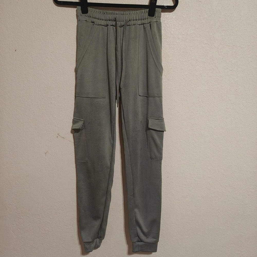 Lit 26 Women Sage Green Cargo Jogger Pants High Waisted Utility Sweatpants Small
